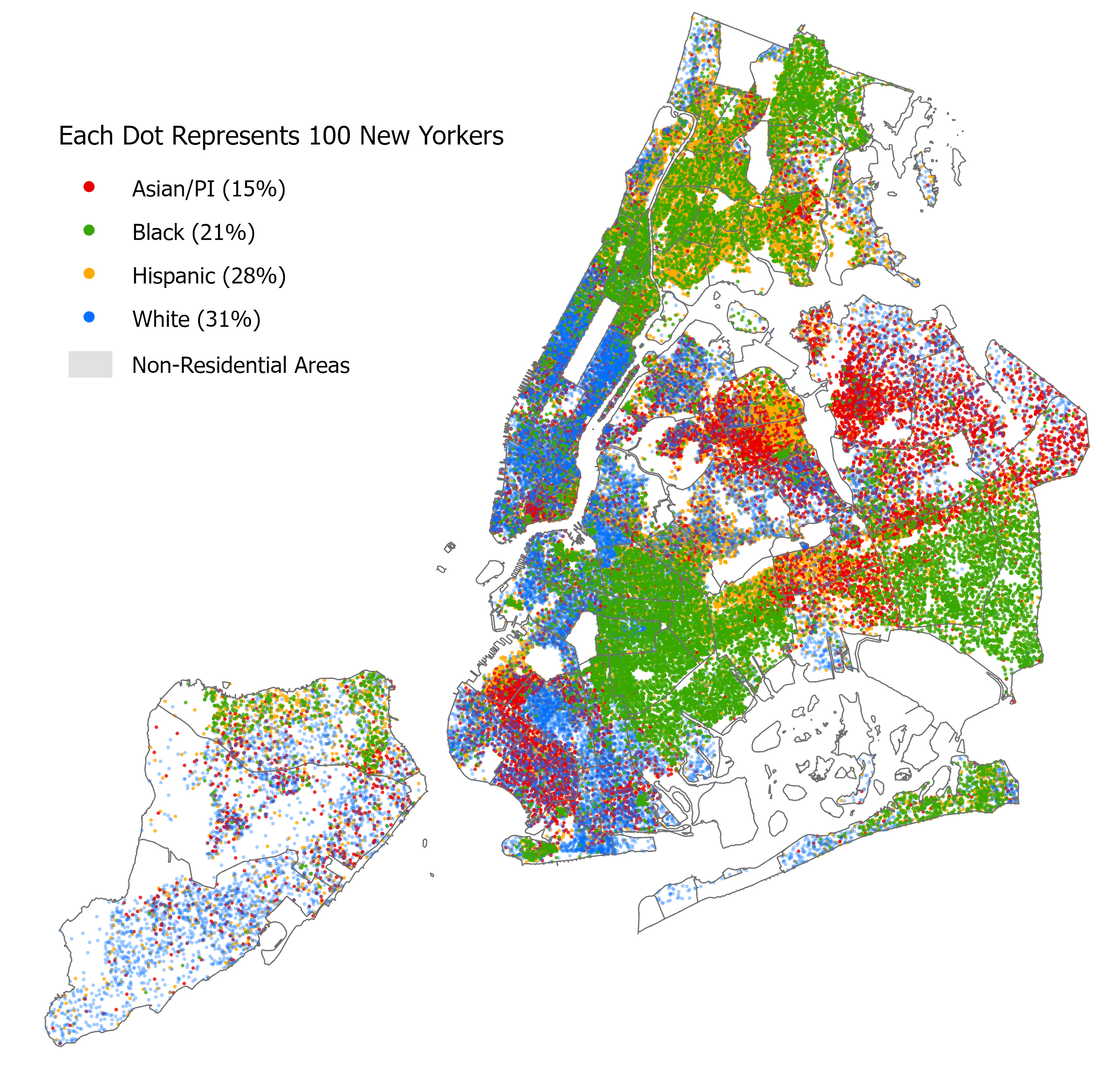 Map of NYC Population by Race and Ethnicity, 2019-2023