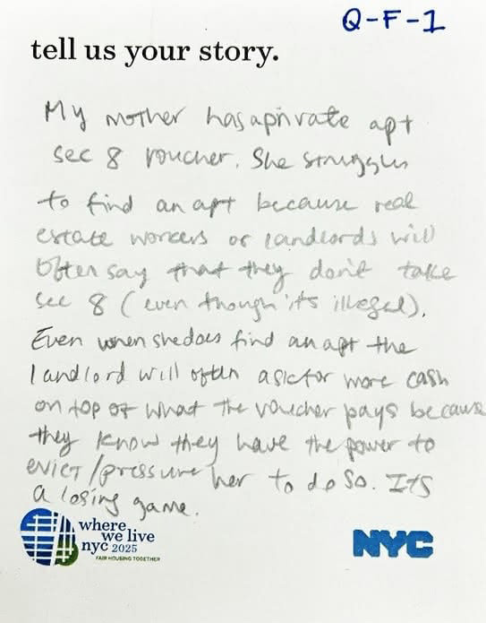 photo of handwritten story card about section 8 housing