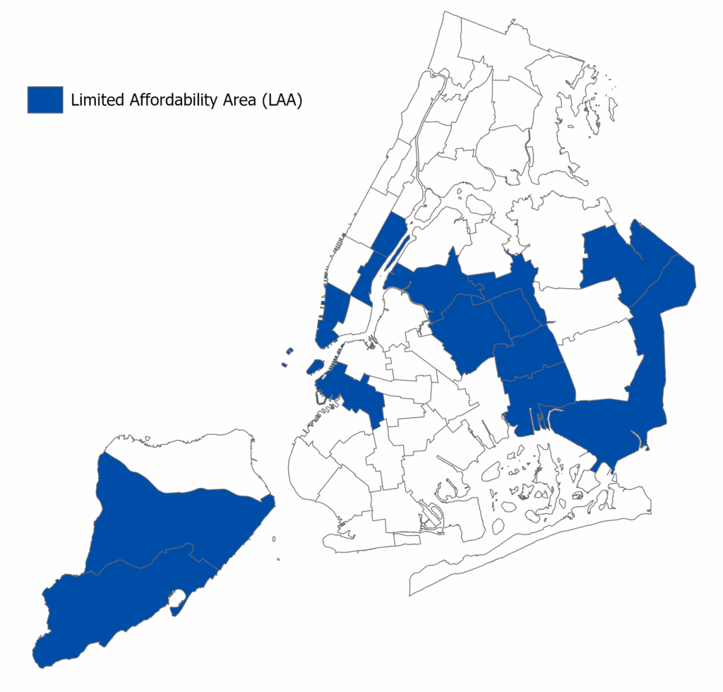 Map of Figure 5.7 Limited Affordability Areas 2023